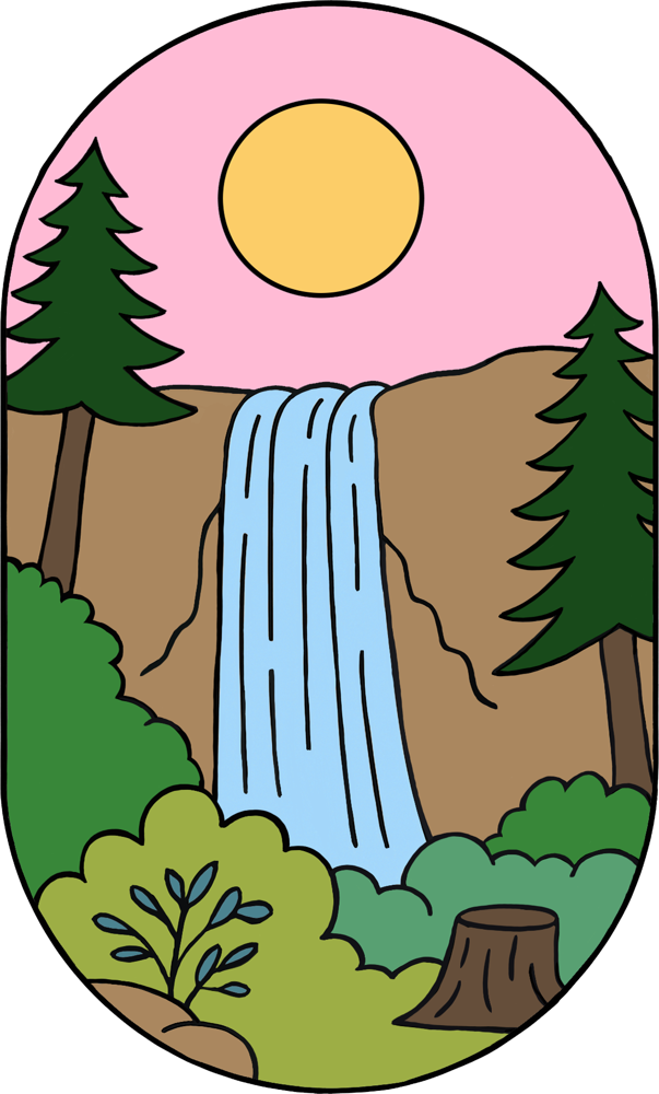 Illustrated park icon for Pathfinder Agassiz with a waterfall